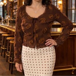 Bailey Rose Brown Rosette Blouse Size Medium NWT